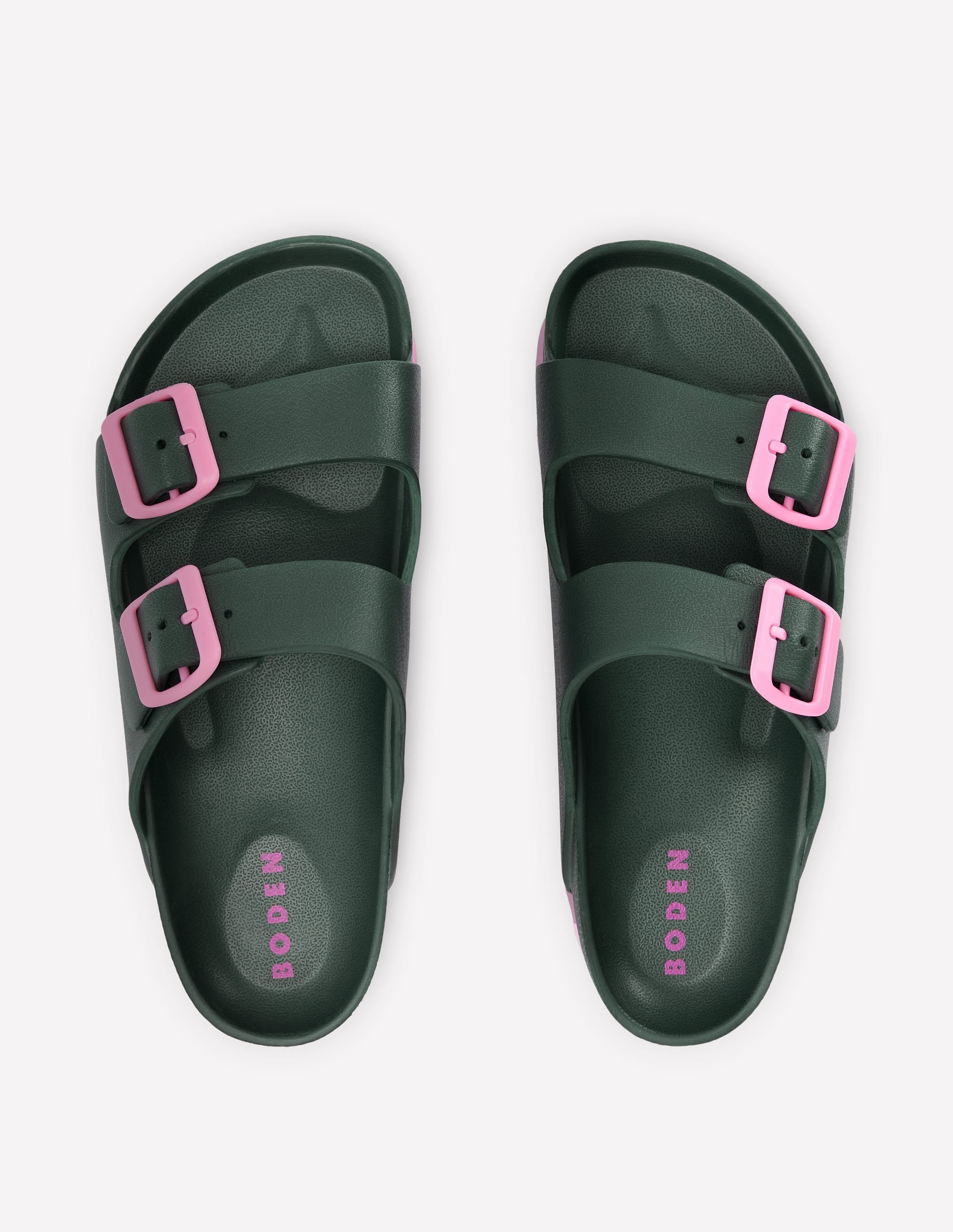 Lyla Double Buckle Sliders-Khaki/Pink