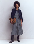 Bridget Ponte Shirt Dress-Navy and Ivory Stripe