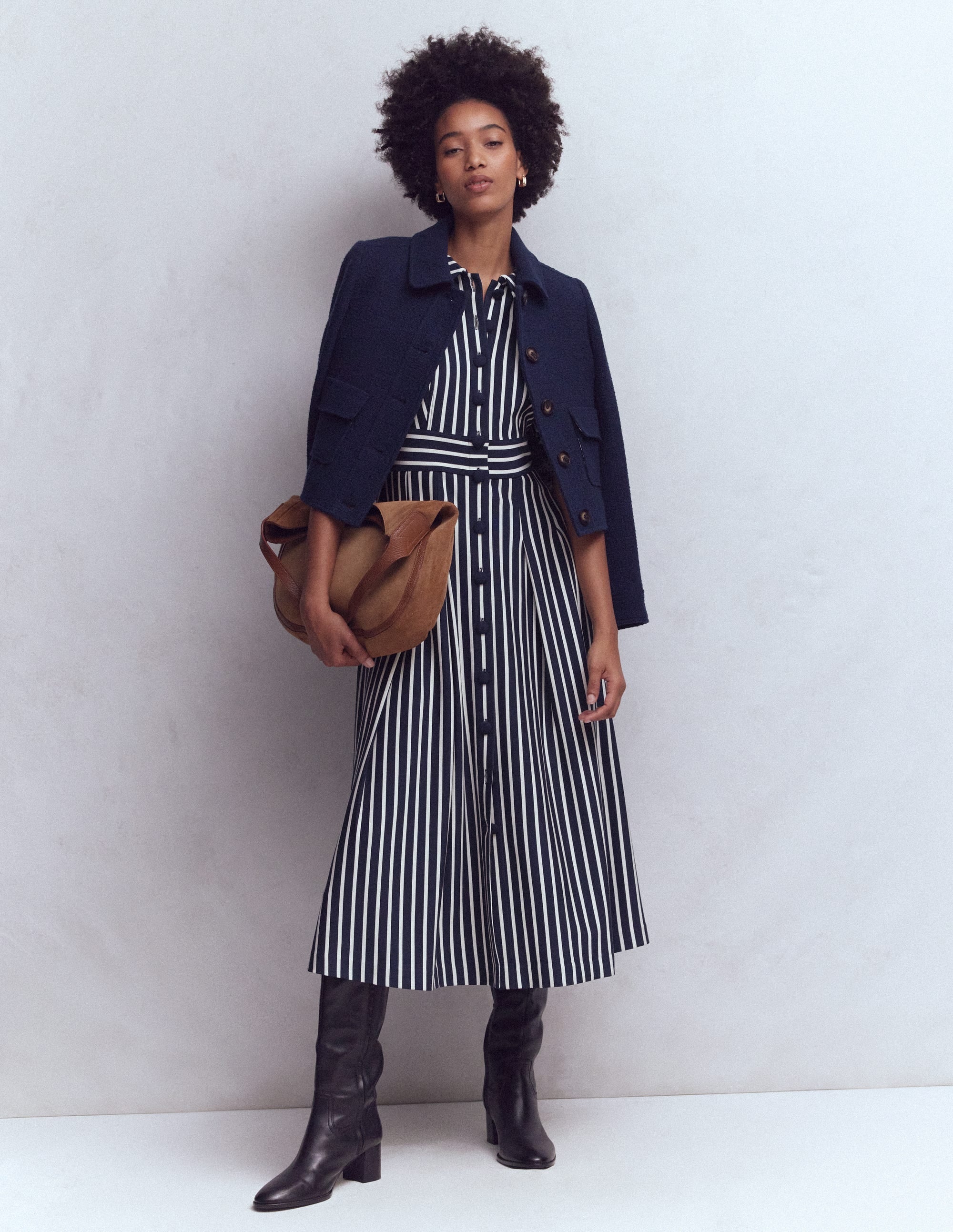 Bridget Ponte Shirt Dress-Navy and Ivory Stripe