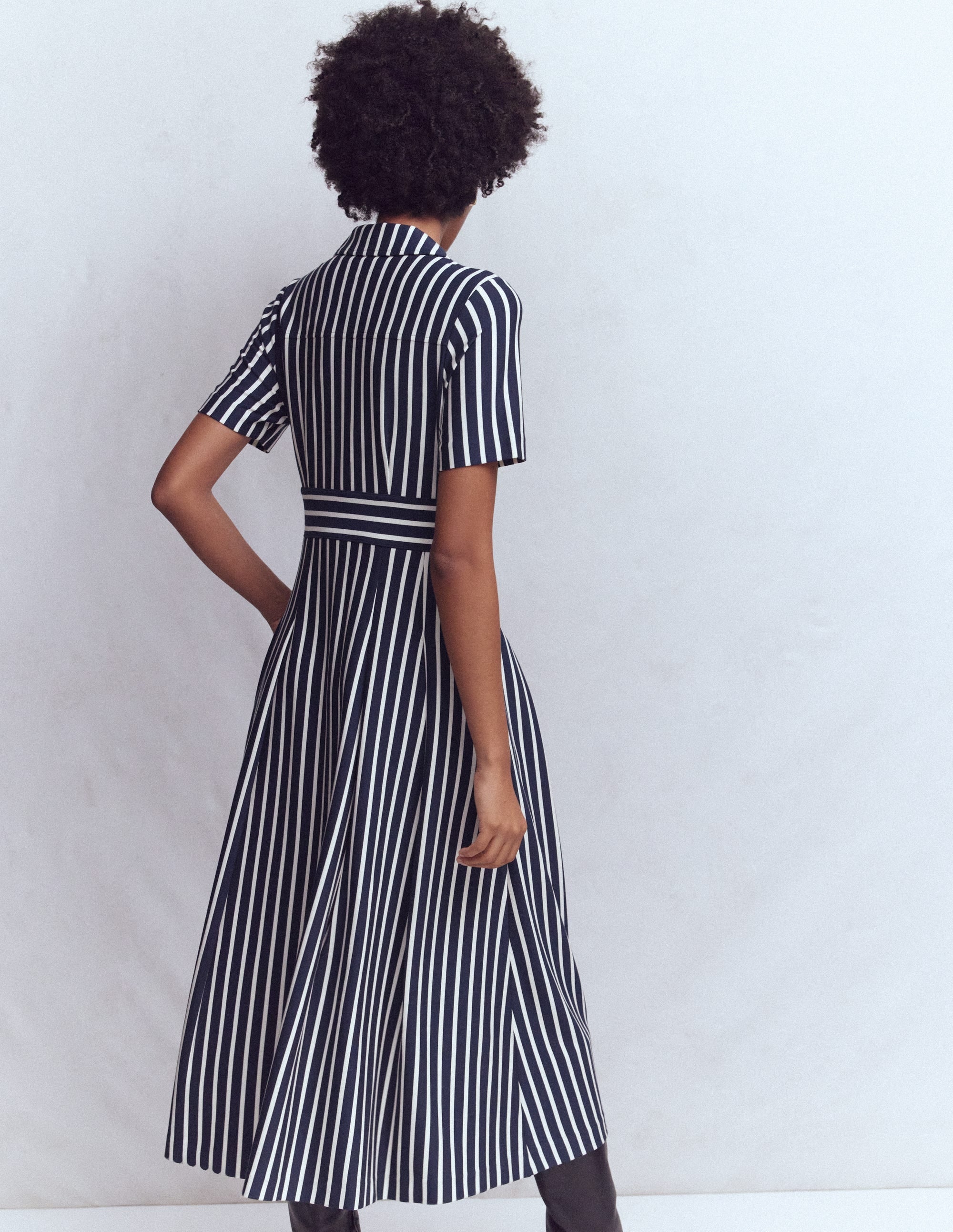 Bridget Ponte Shirt Dress-Navy and Ivory Stripe
