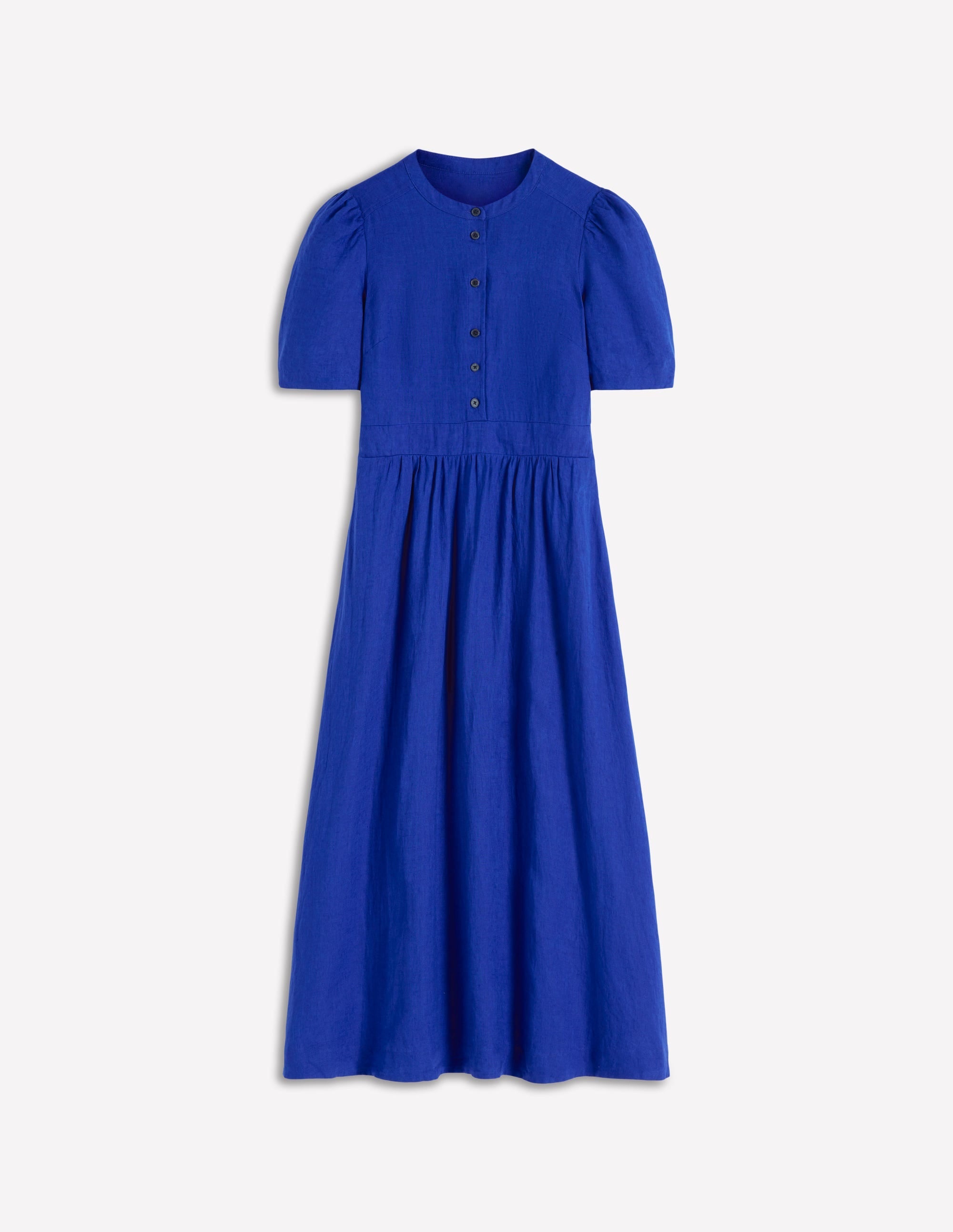 Ivy Button Linen Midi Dress-Bright Blue