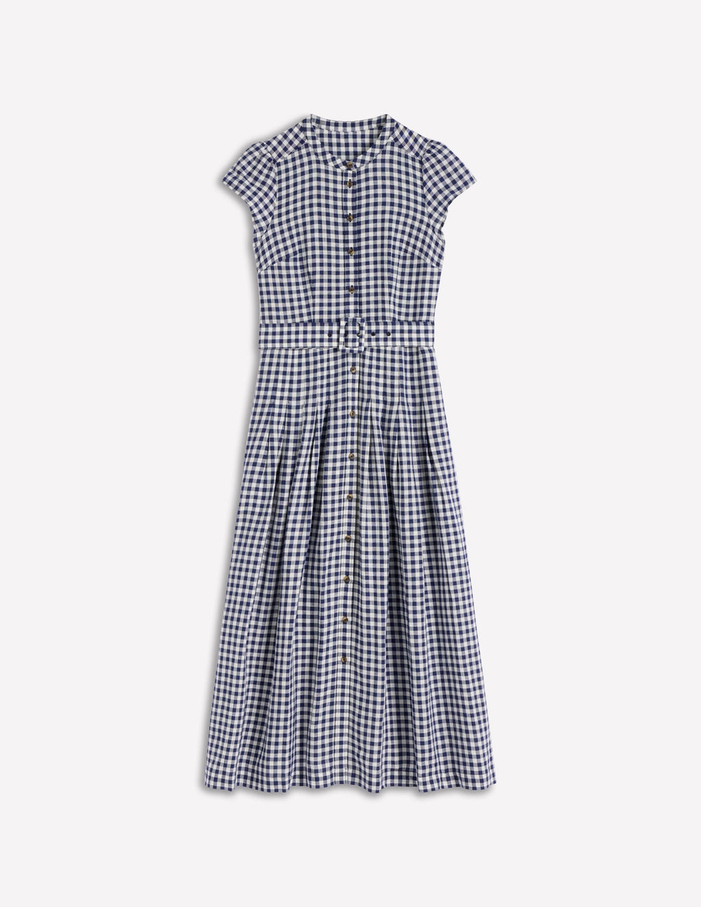Arabella Linen Blend Dress-Navy Gingham