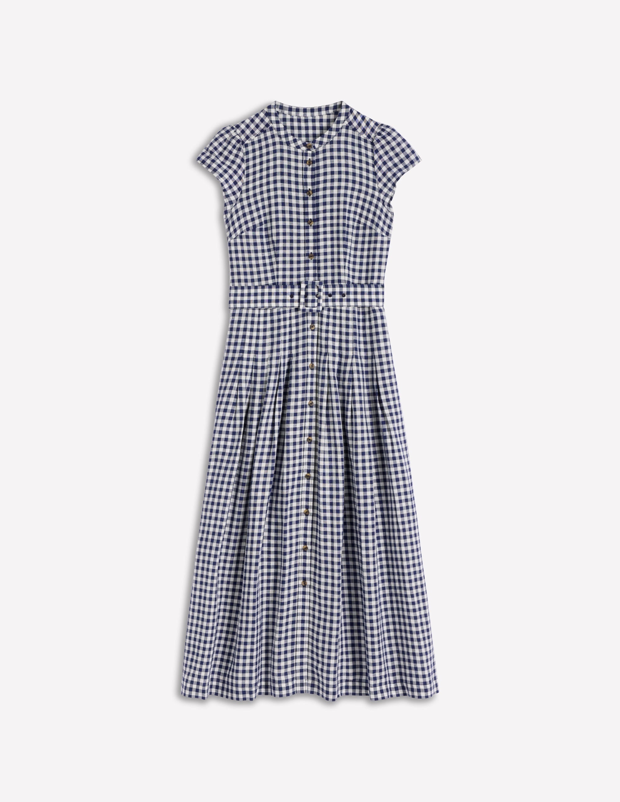 Arabella Linen Blend Dress-Navy Gingham