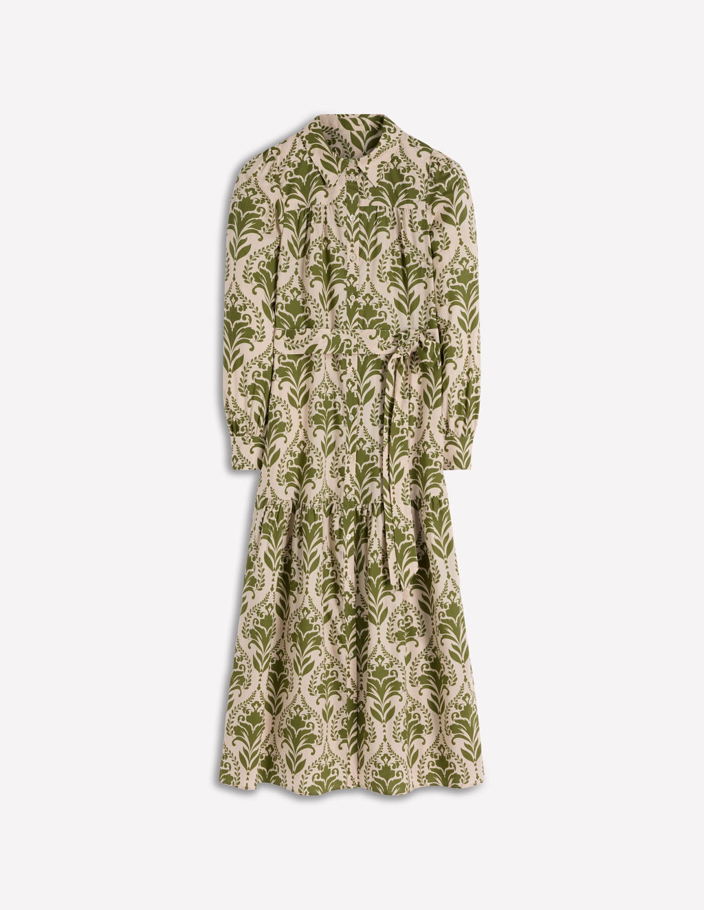 Ellie Cotton Maxi Shirt Dress-Green Decorative Lattice
