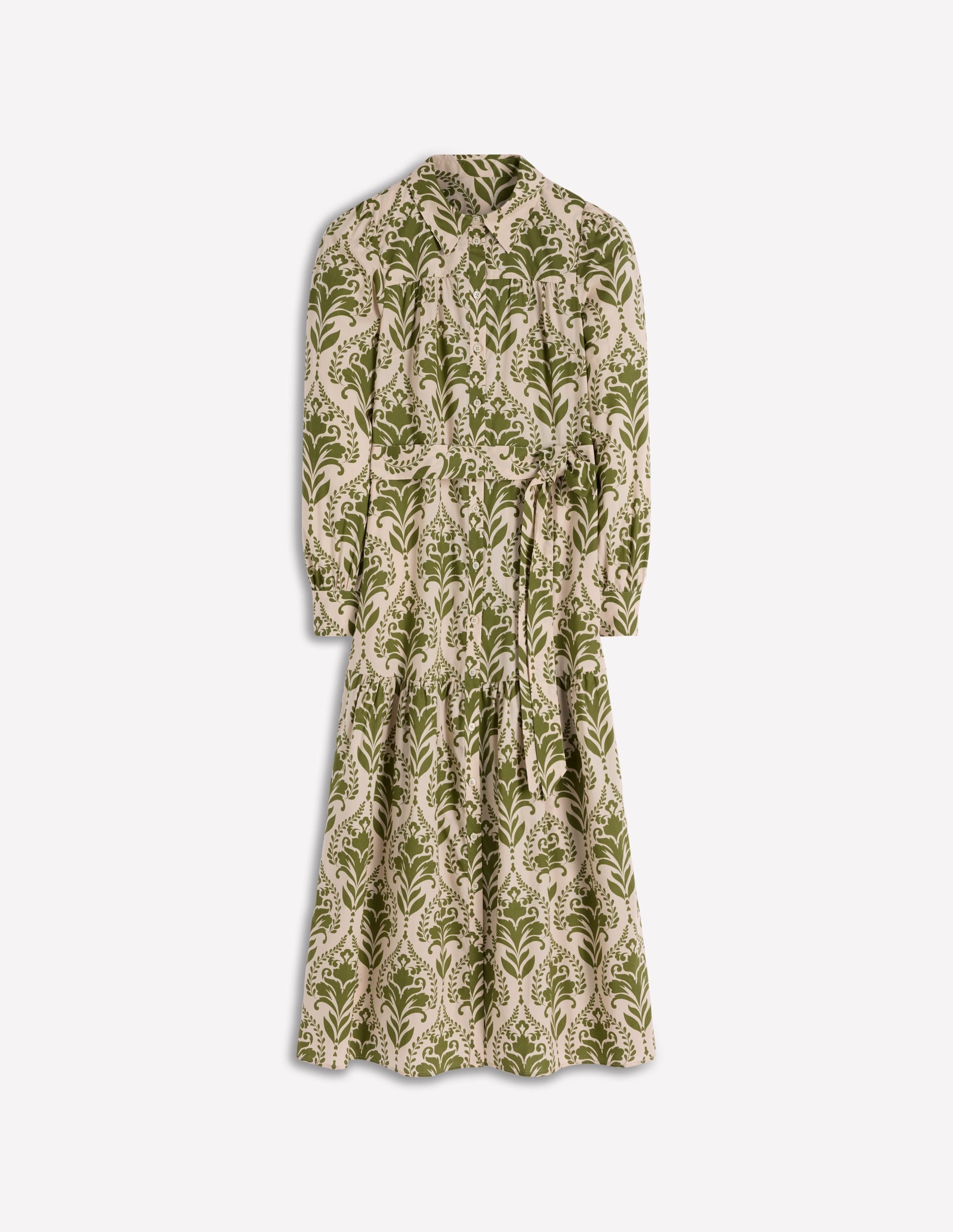 Ellie Cotton Maxi Shirt Dress-Green Decorative Lattice