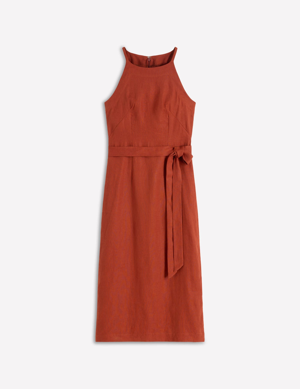 Rosa Halter Linen Midi Dress-Burnt Orange