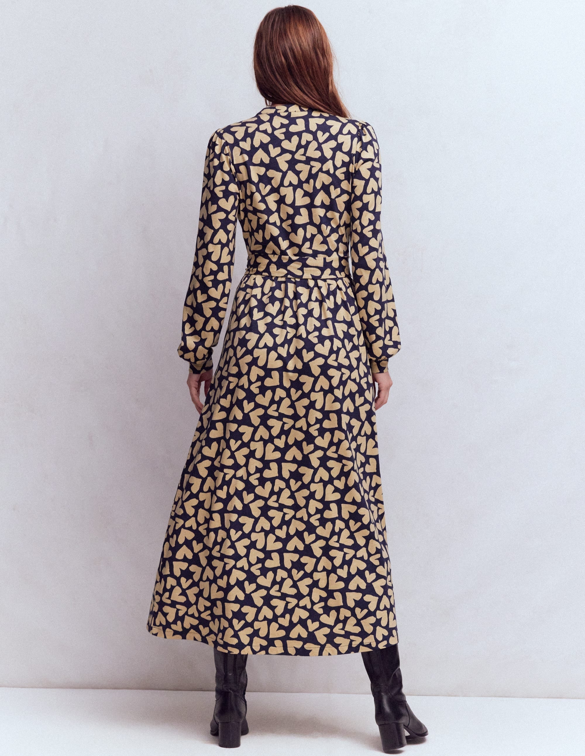 Naomi Long Sleeve Jersey Dress-French Navy, Heart Scatter