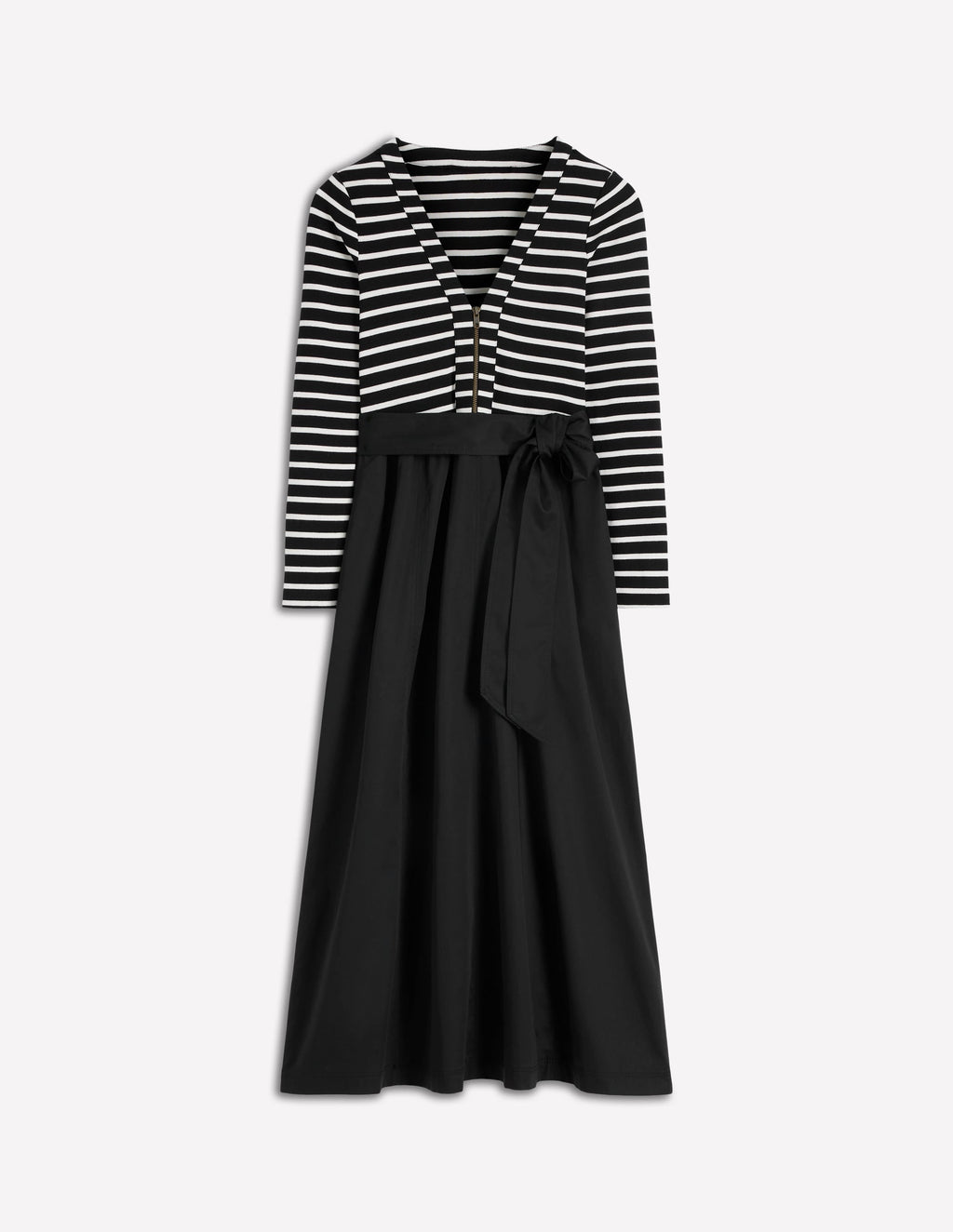 Long Sleeve Mix Media Dress-Black Stripe