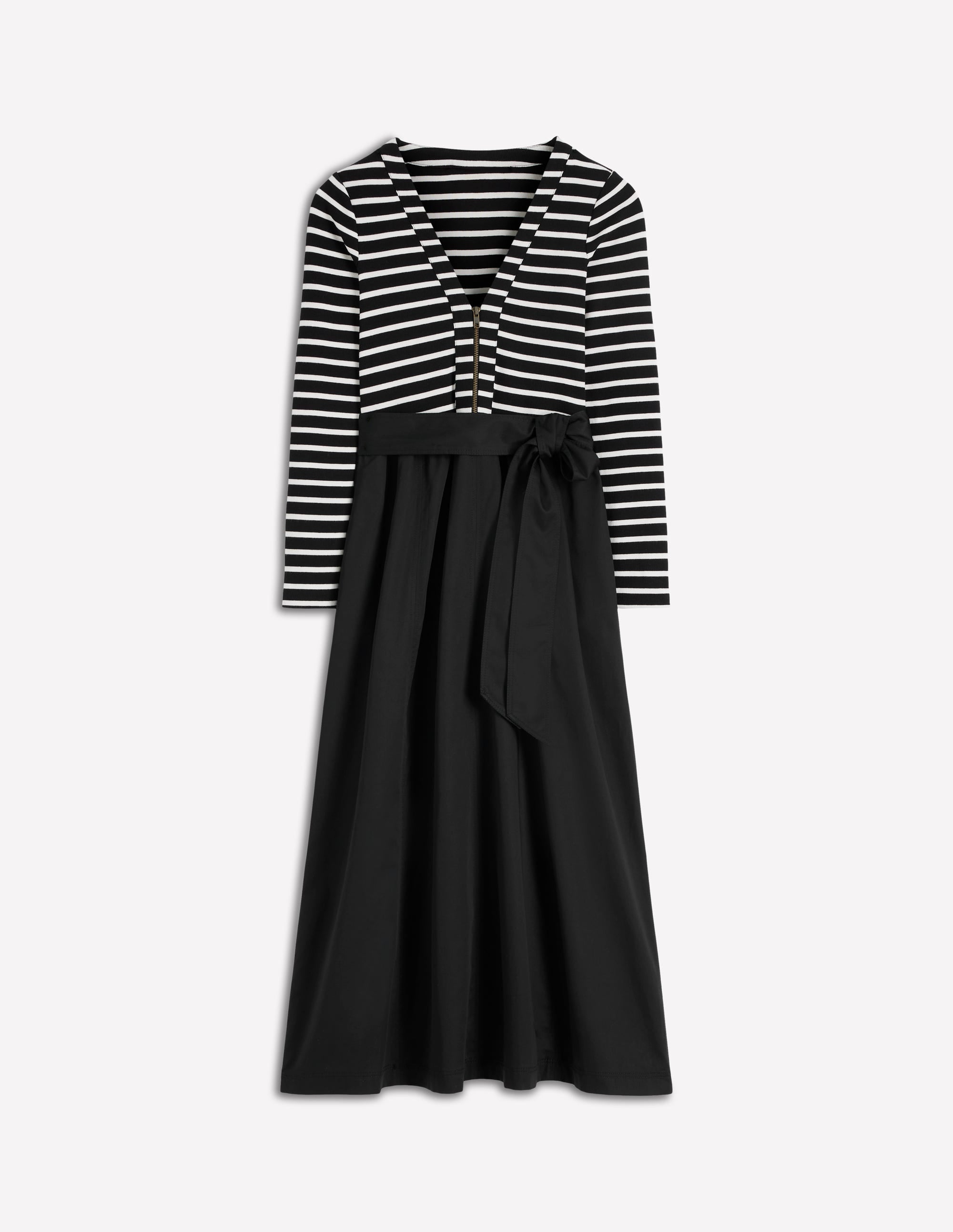 Long Sleeve Mix Media Dress-Black Stripe
