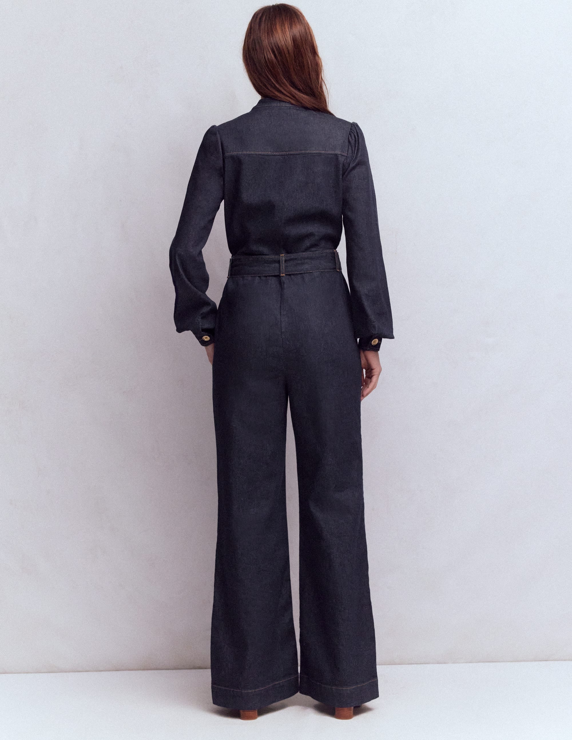 Bootcut Button Denim Jumpsuit-Indigo