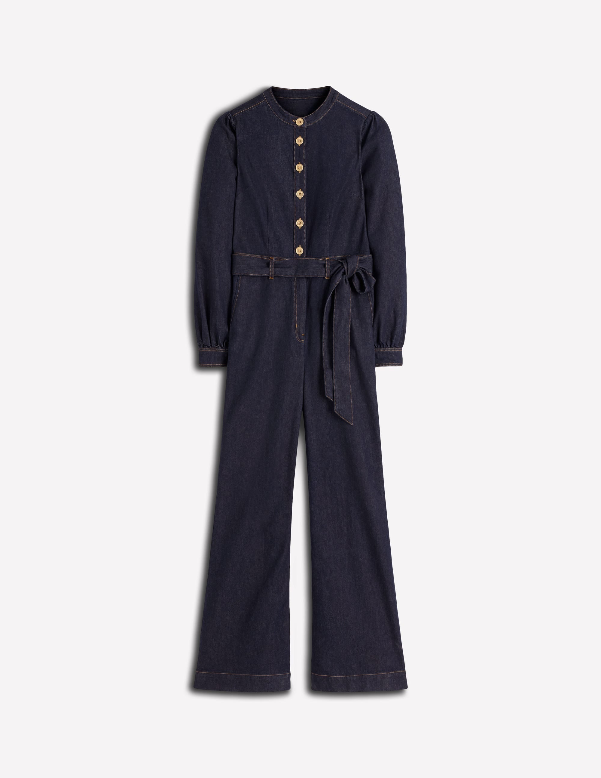 Bootcut Button Denim Jumpsuit-Indigo