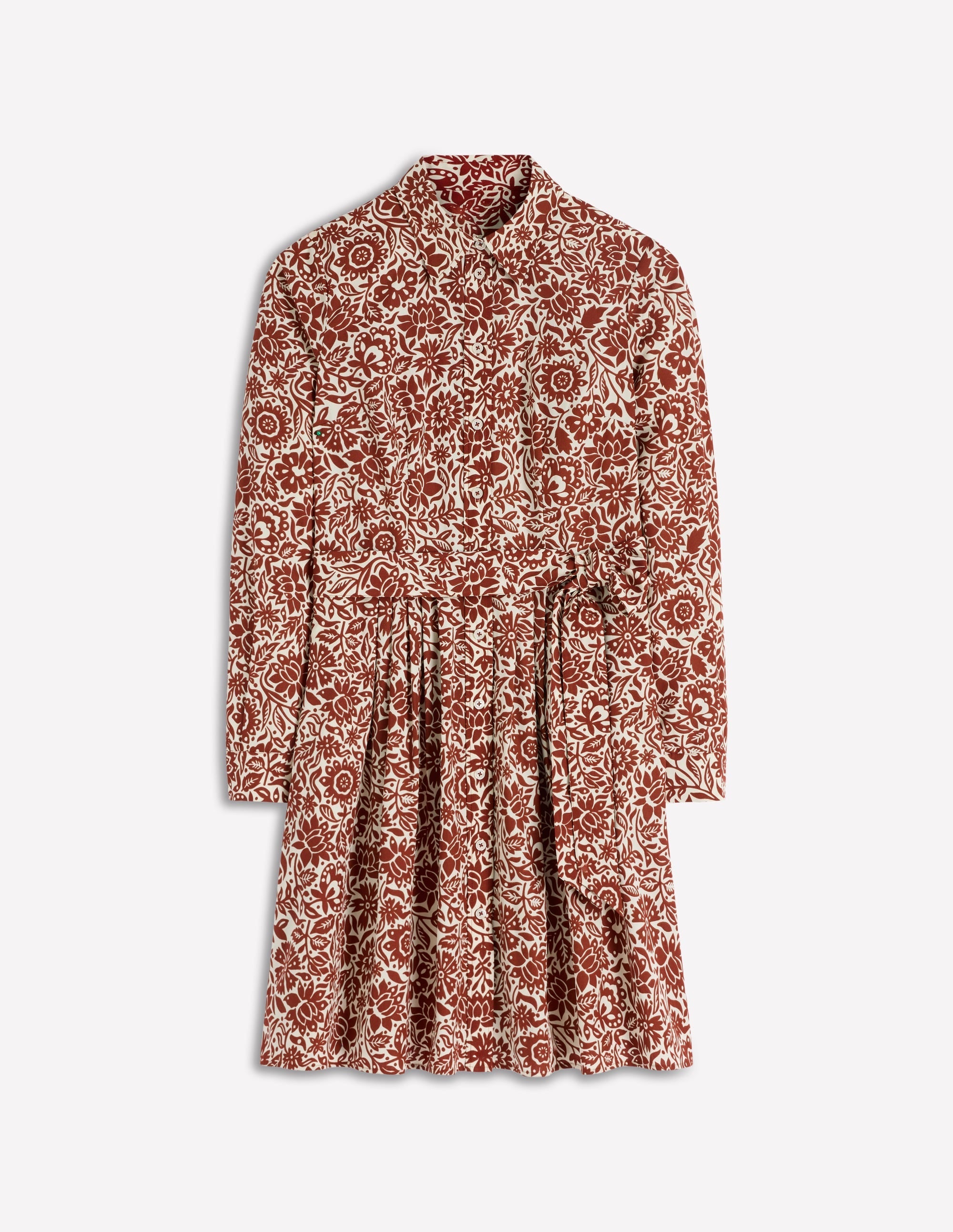 Alexa Long Sleeve Short Dress-Brown, Meadow Scatter