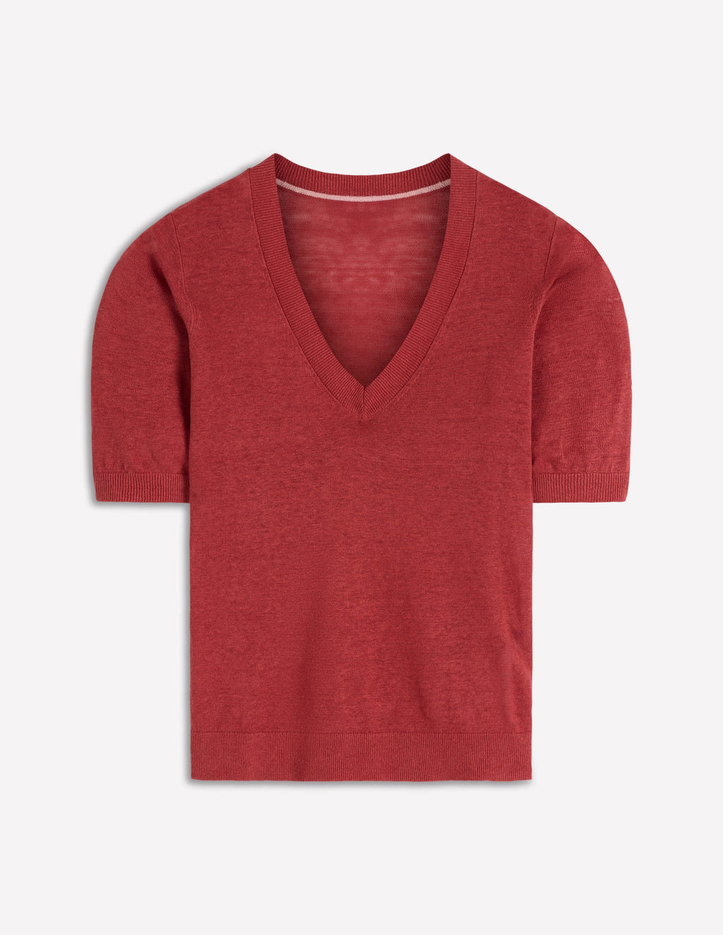 Agnes Linen V Neck T-Shirt-Burnt Orange