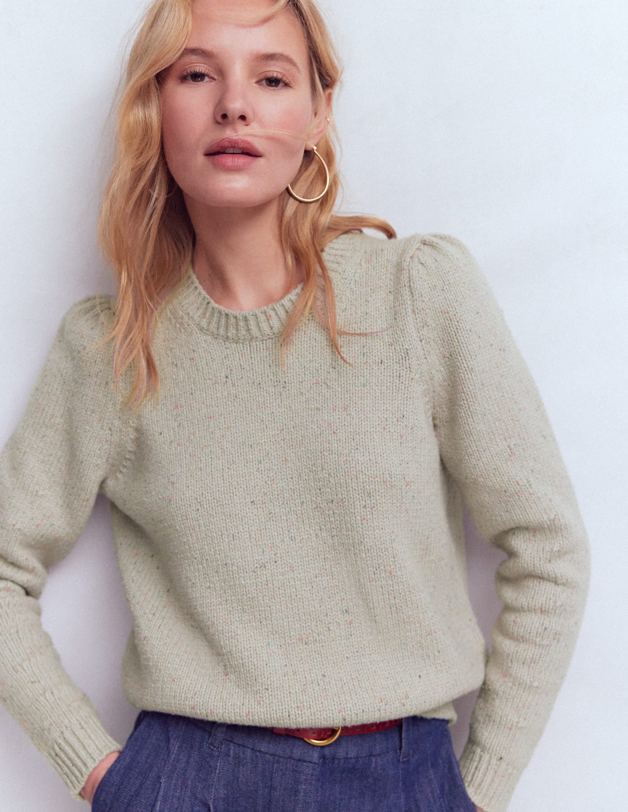 Davina Puff Sleeve Sweater-Ivory, Nep