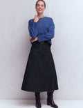 Panelled Detail Denim Skirt-Indigo