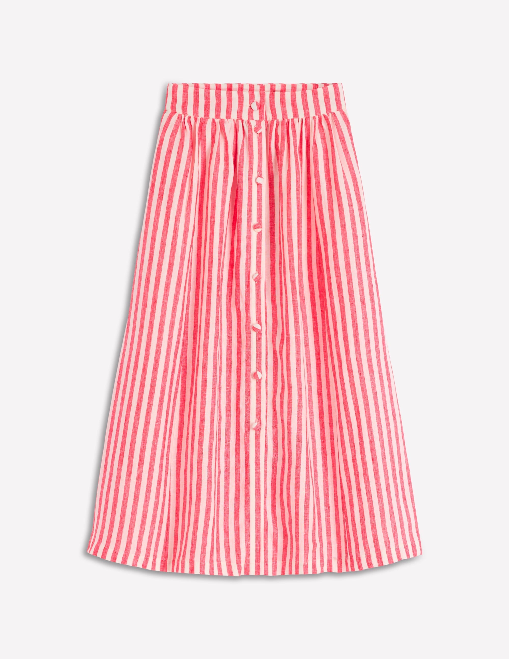 Emma Linen Maxi Skirt-Bright Cherry and Ivory Stripe