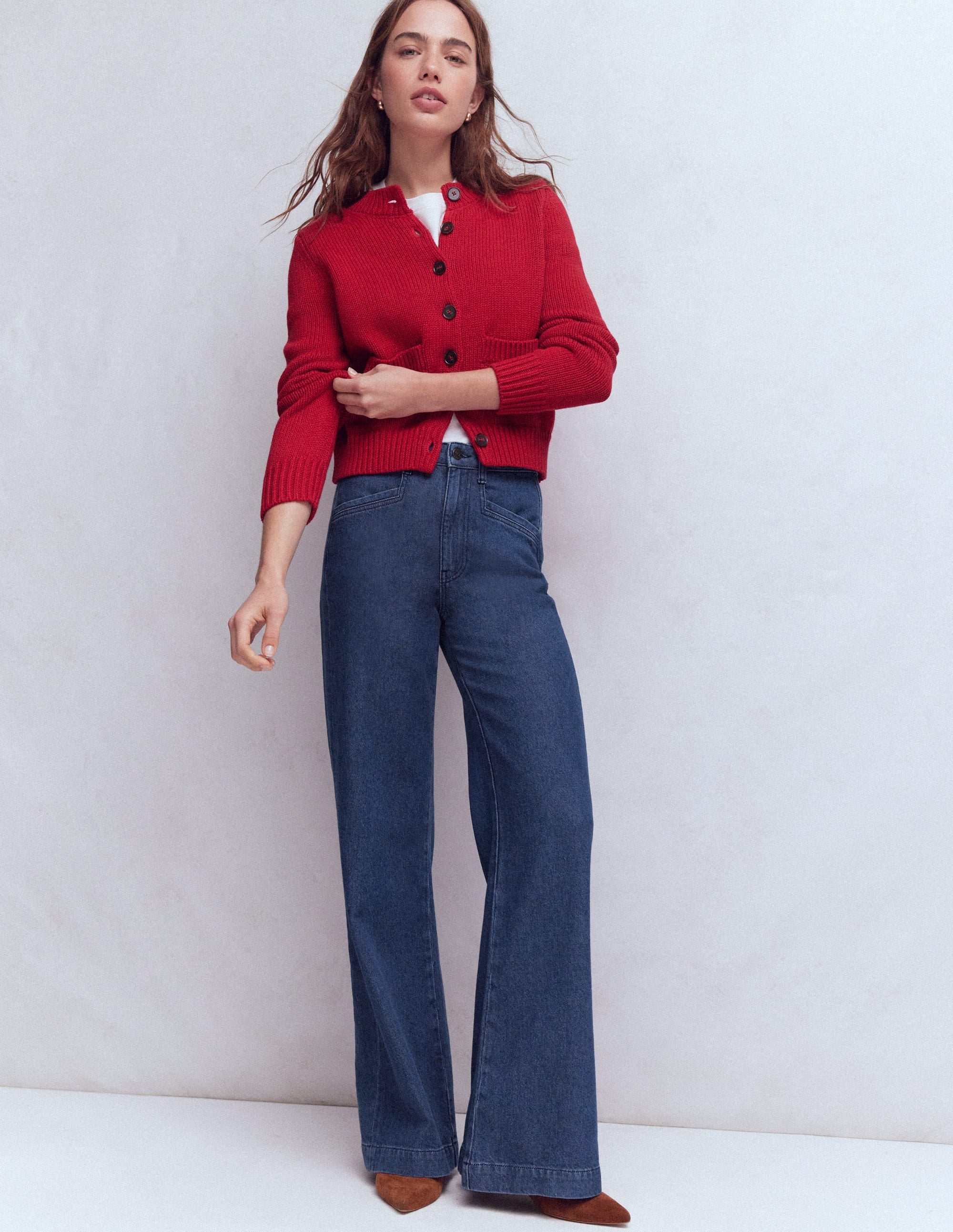 Pocket Detail Wide Leg Jeans-Mid Vintage