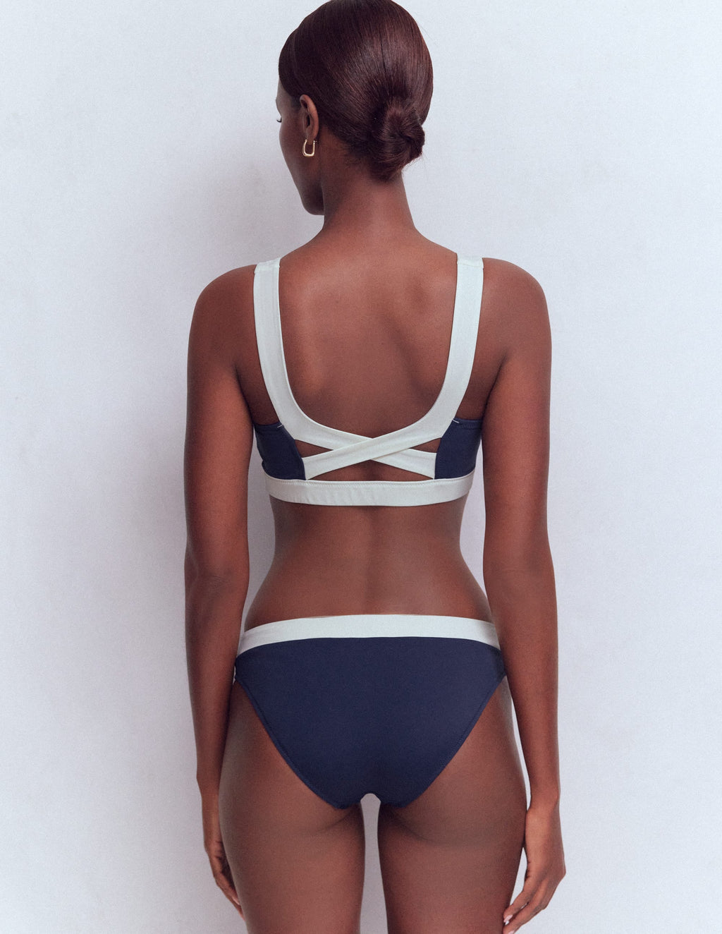 Campania Cross-back Bikini Top-Navy, Ivory Colourblock