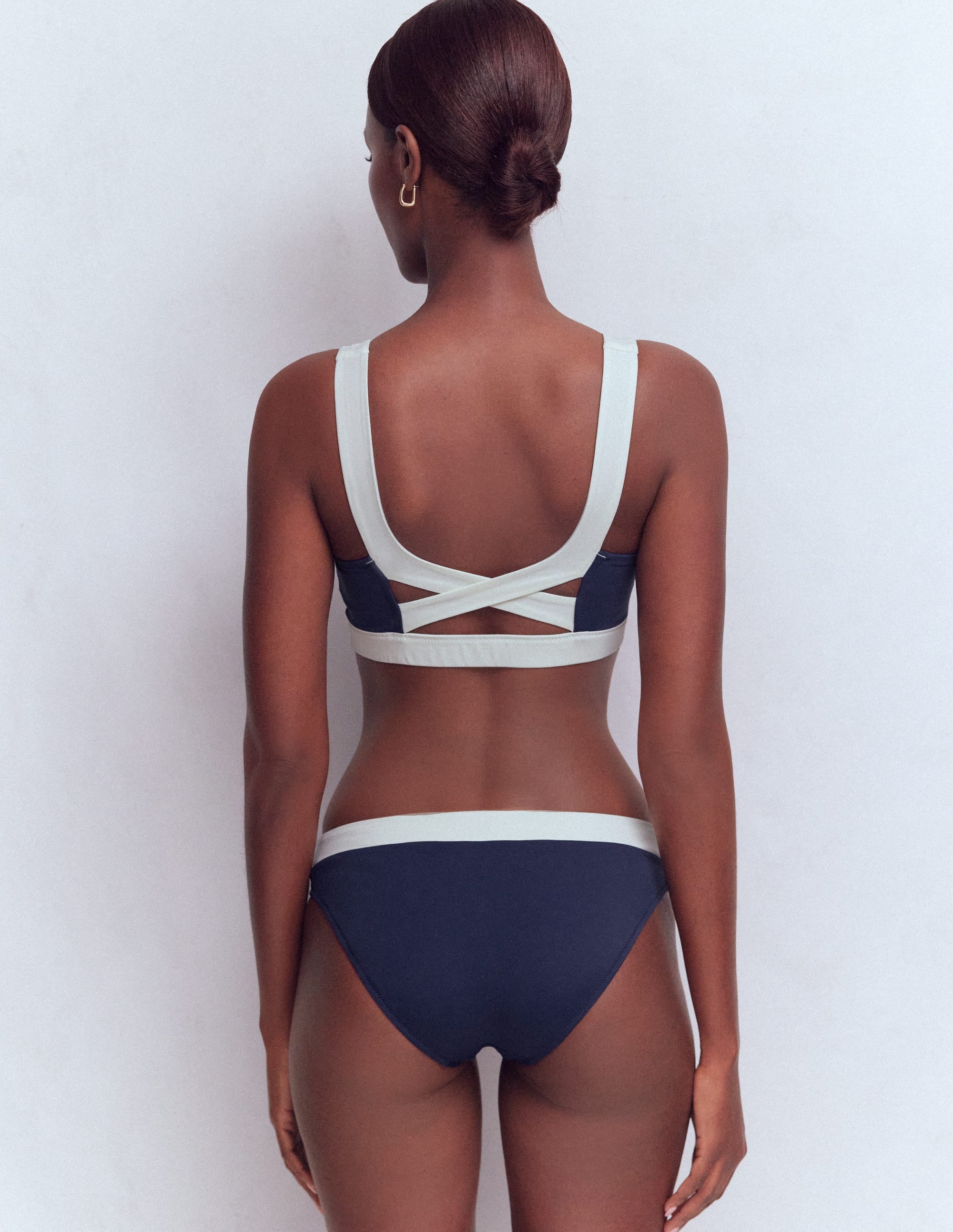 Campania Cross-back Bikini Top-Navy, Ivory Colourblock