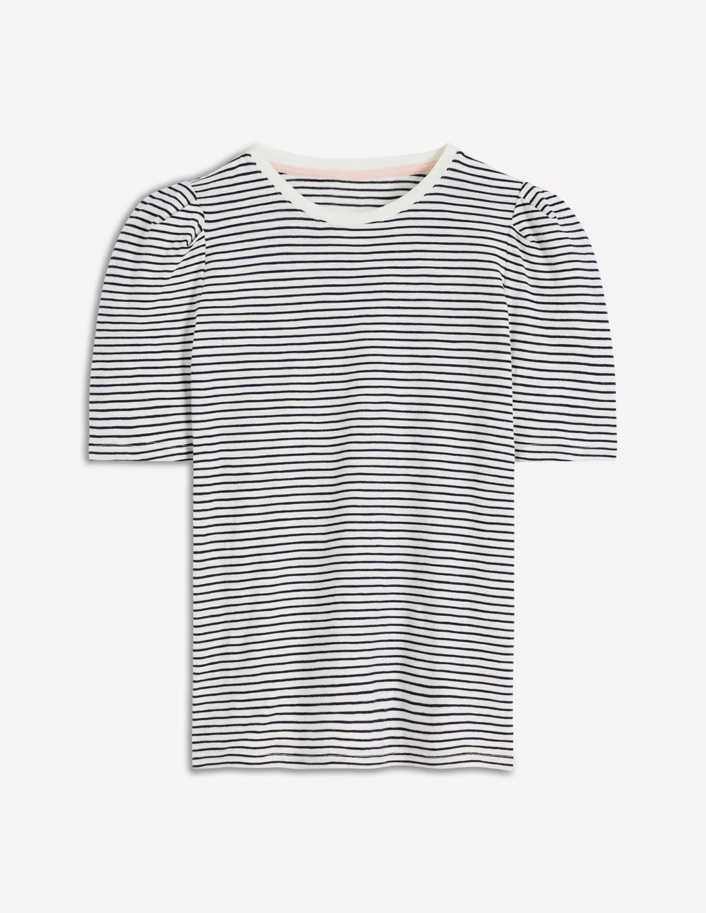 Sophie Puff Sleeve T-shirt-Navy and Ivory Stripe