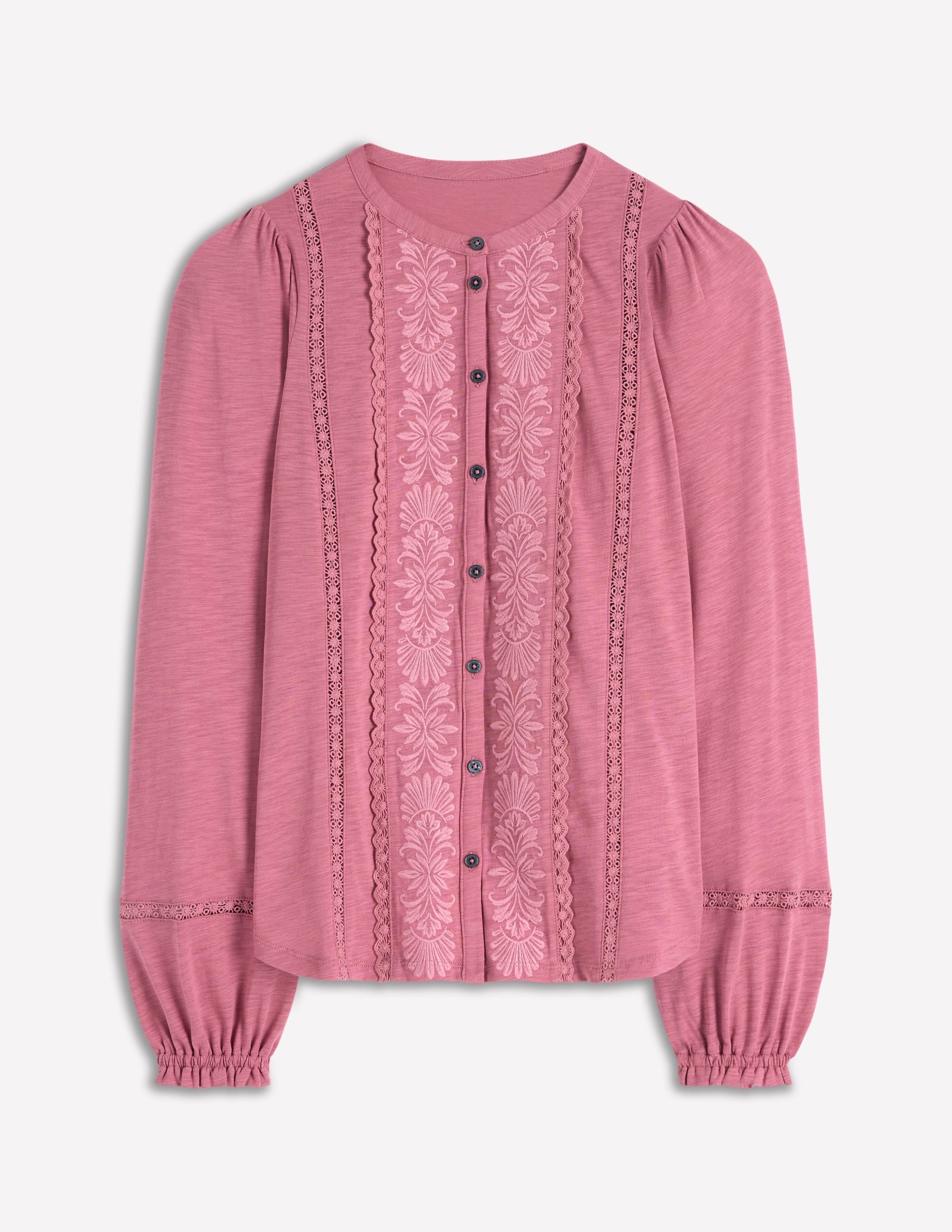 Embroidered Jersey Shirt-Pink Heather