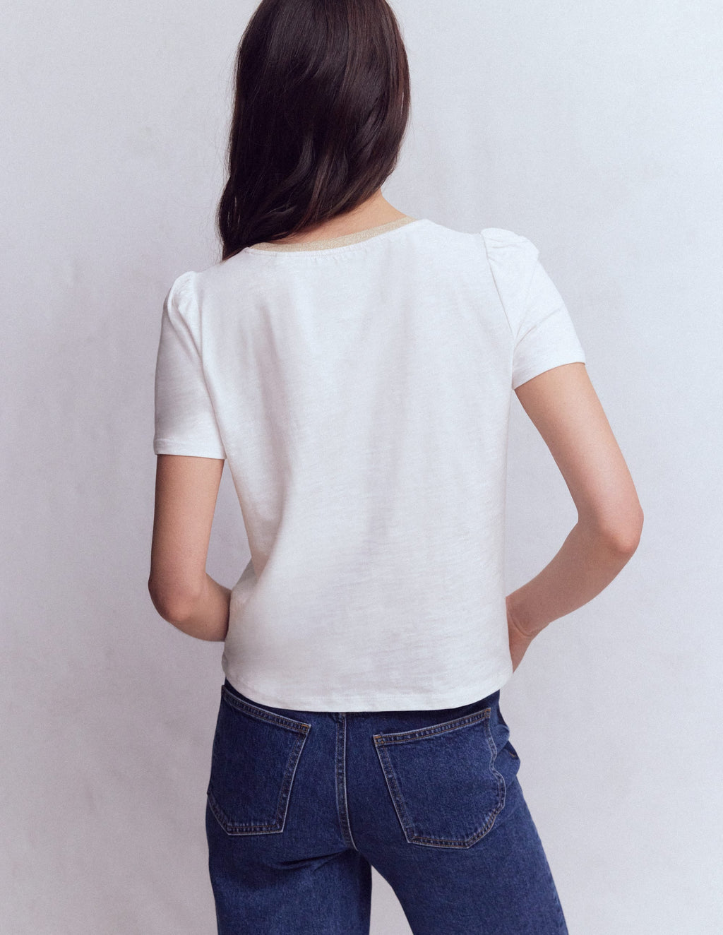 Metallic Trim T-Shirt-White