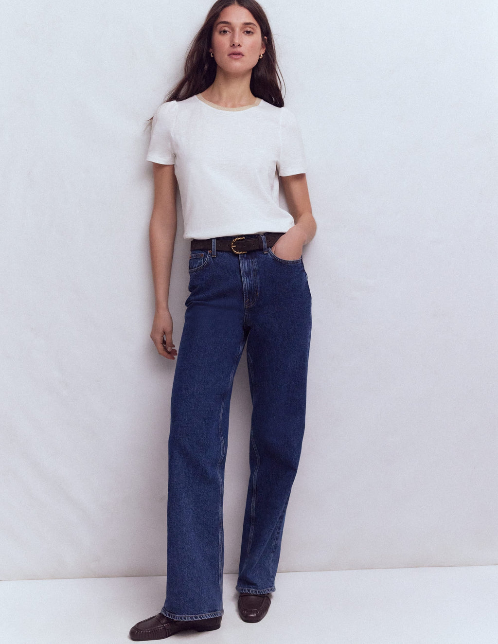 Metallic Trim T-Shirt-White
