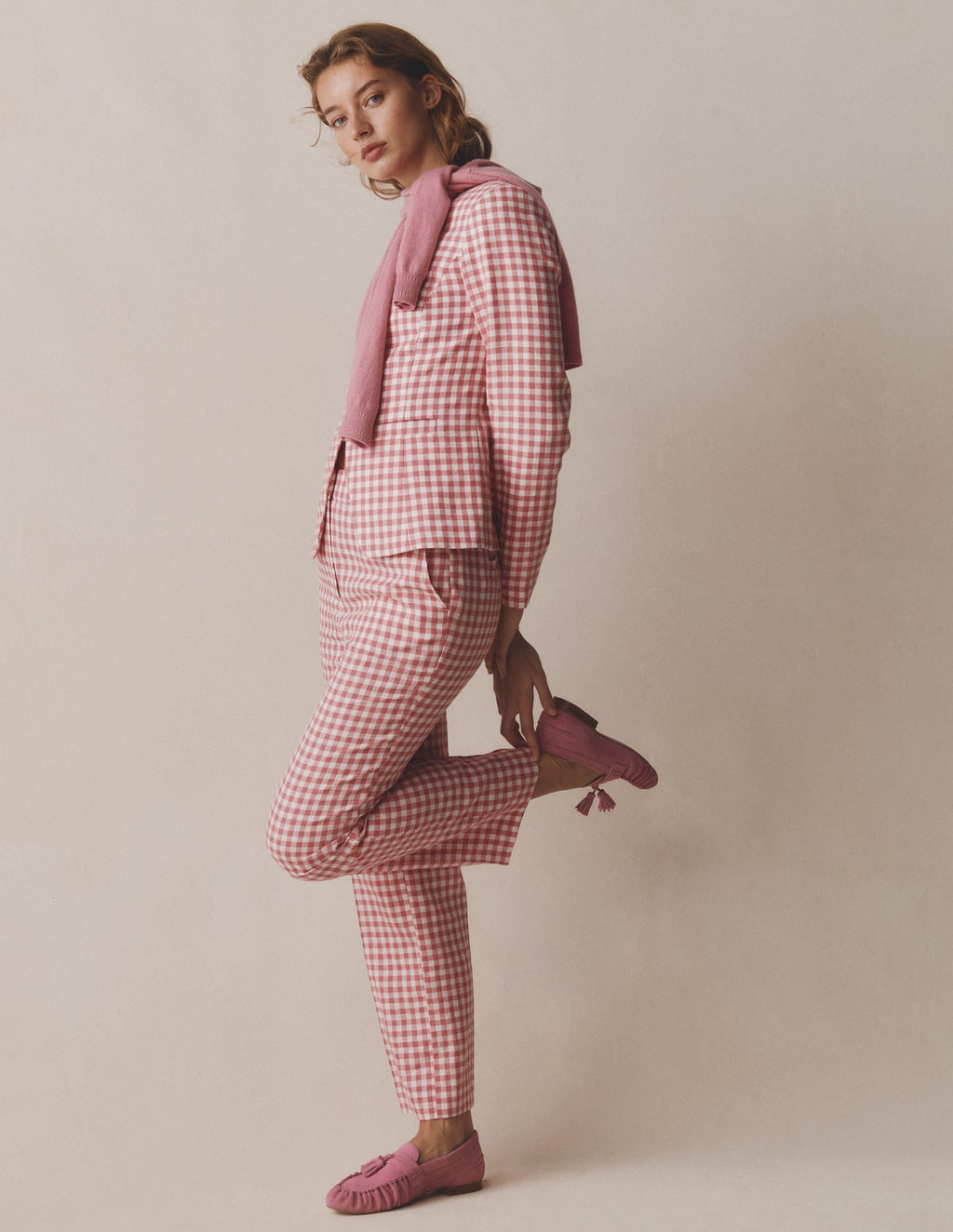 Hampstead Linen Blazer-Vintage Rose Gingham