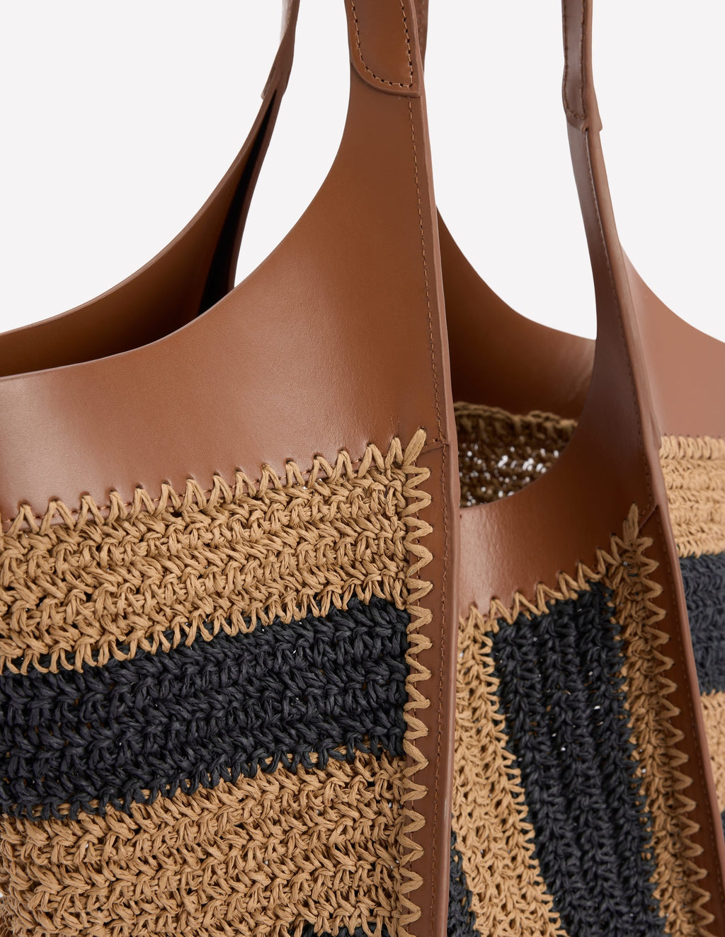Straw Tote-Navy/Natural Stripe