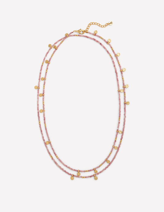 Double Strand Bead Necklace-Pink