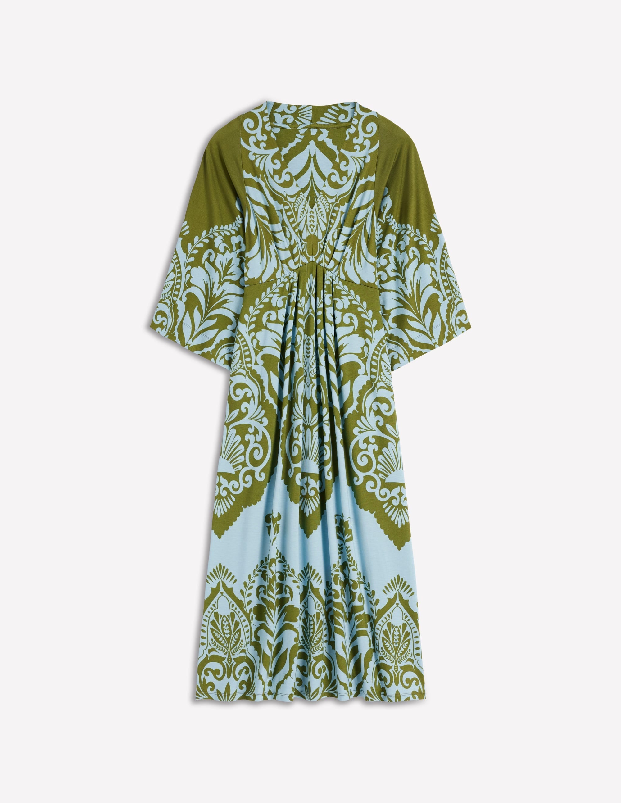 Nell Kimono Midi Jersey Dress-Olive, Ornamental Garden