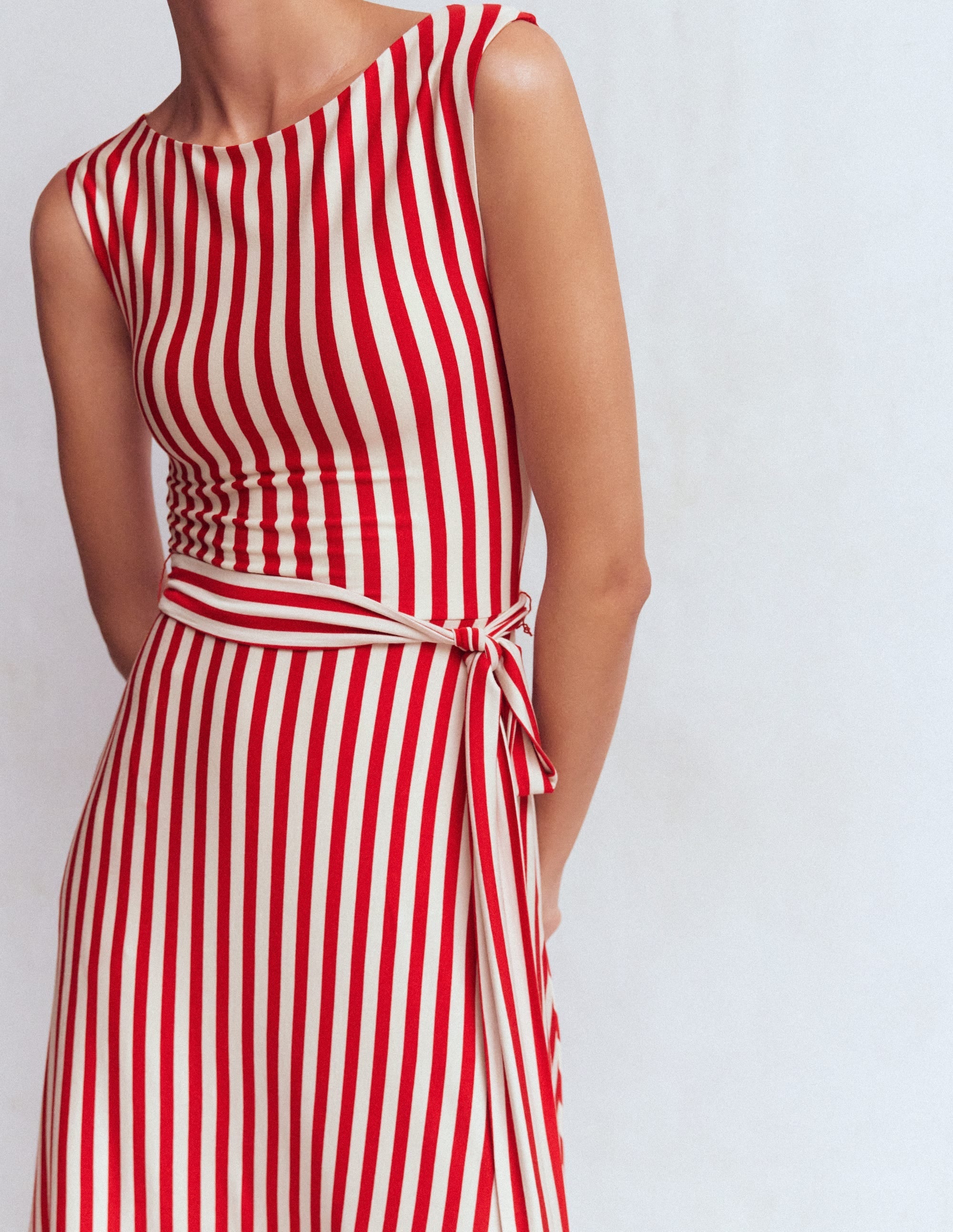 Tamsin Jersey Midi Dress-Merida Red and Ivory Stripe