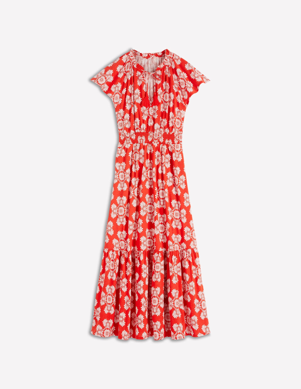 Tala Tiered Jersey Maxi Dress-Blood Orange, Botanical Charm