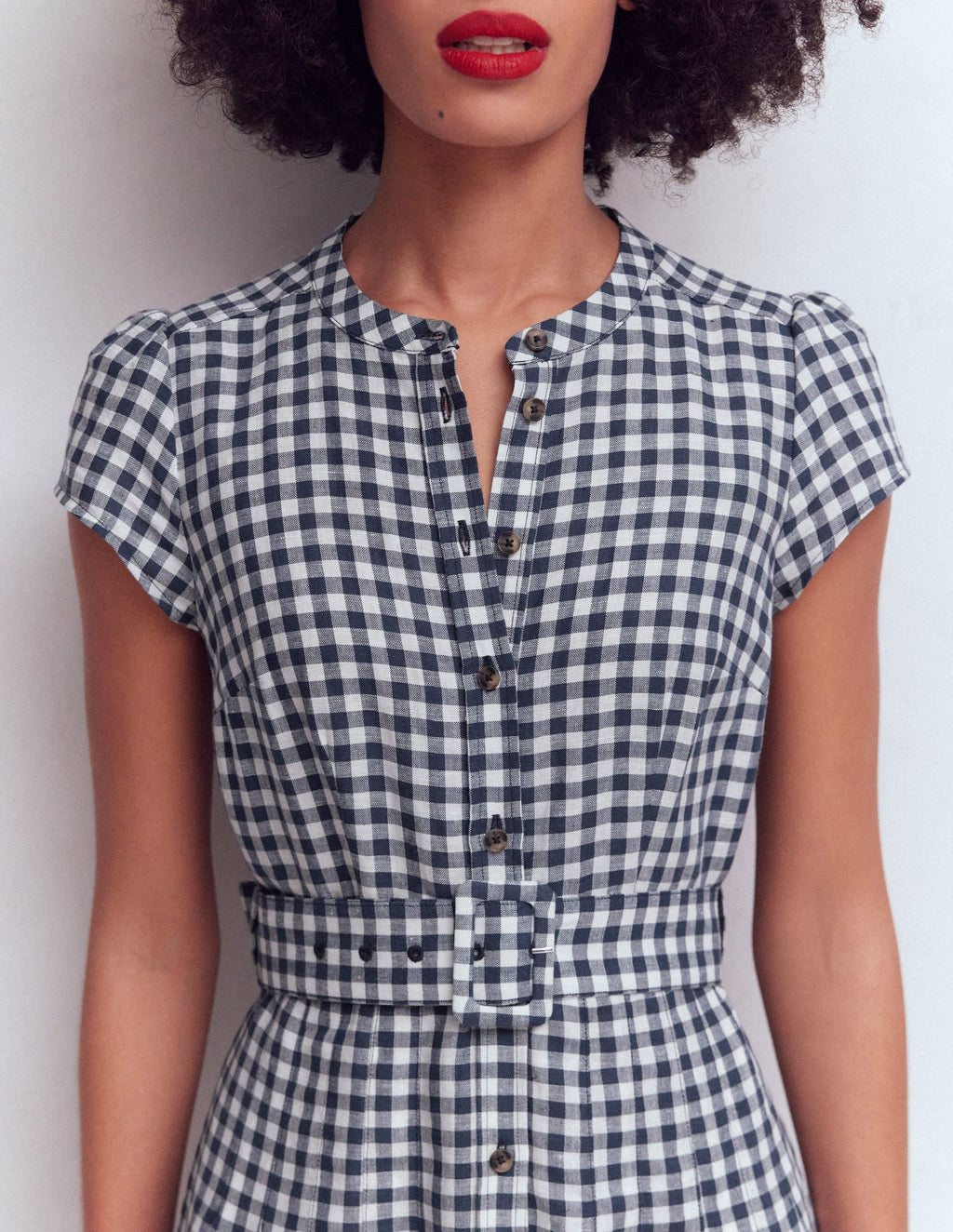 Arabella Linen Blend Dress-Navy Gingham