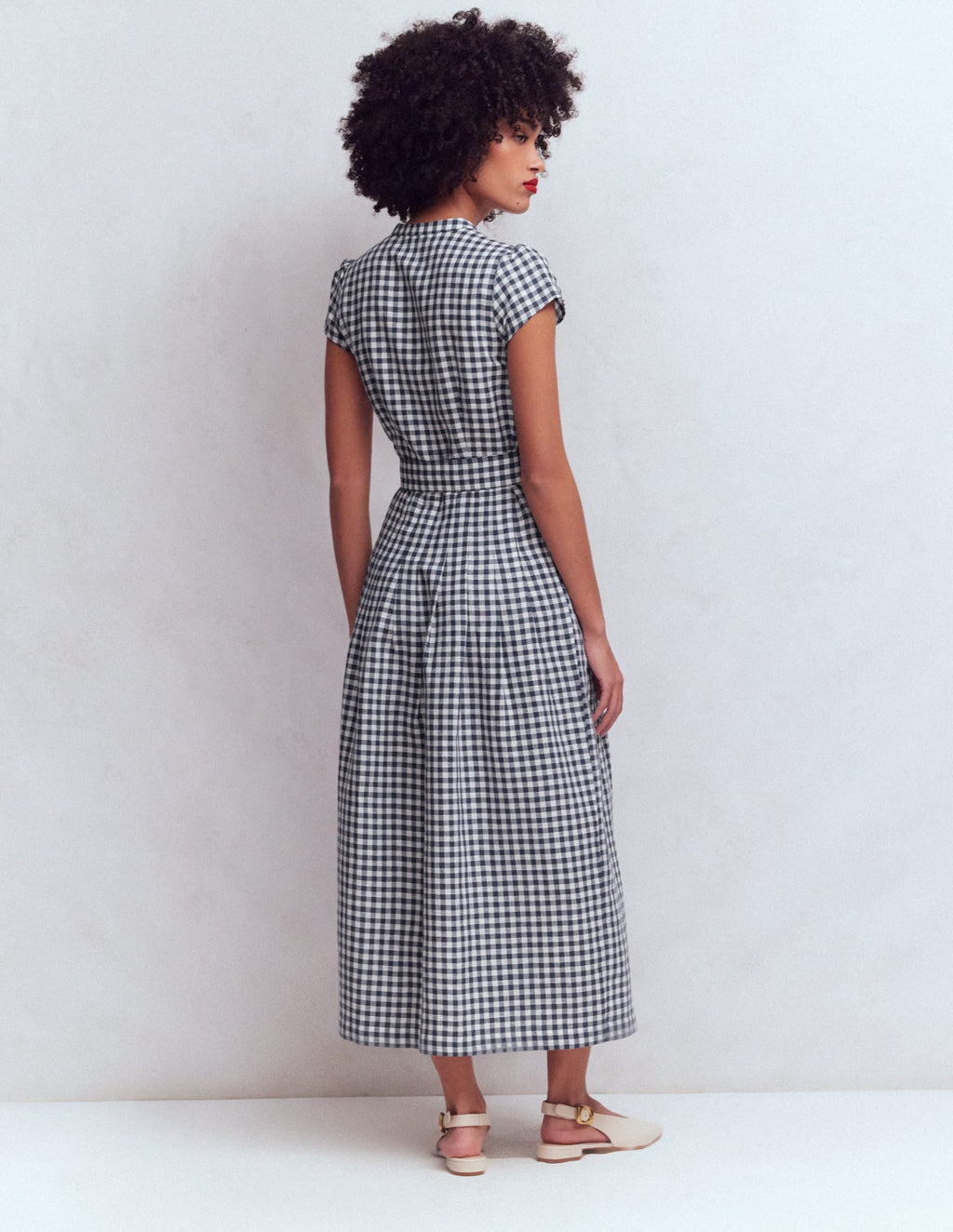 Arabella Linen Blend Dress-Navy Gingham