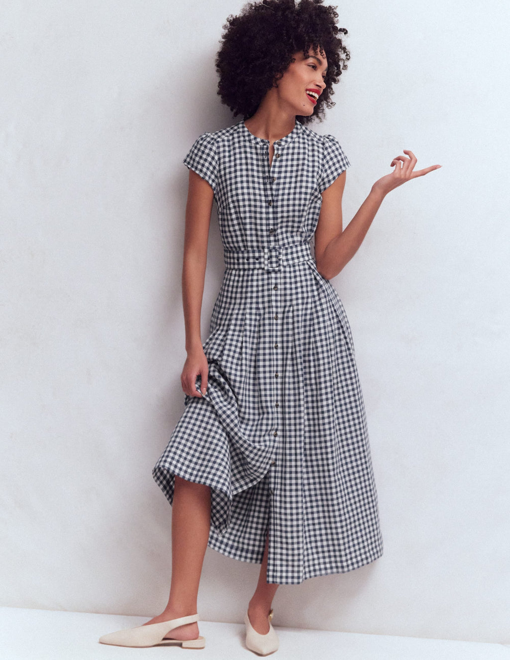 Arabella Linen Blend Dress-Navy Gingham