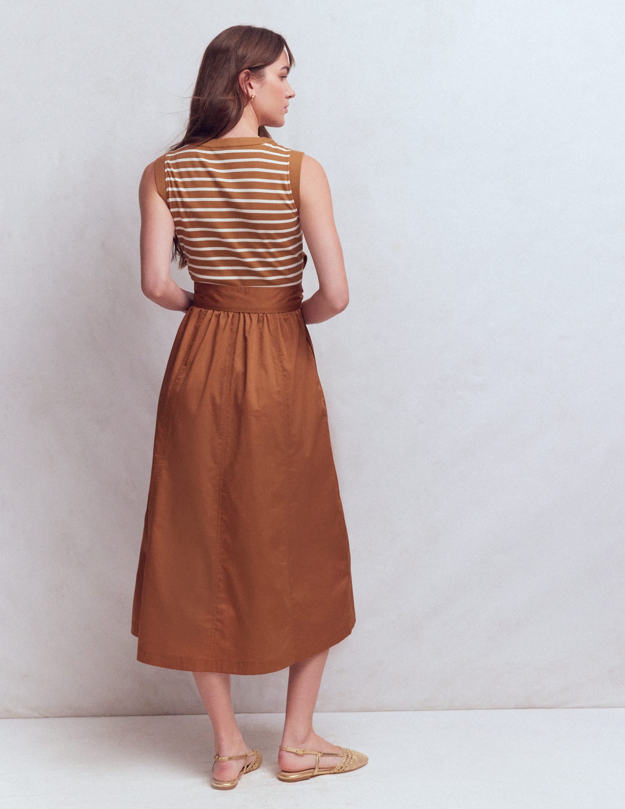 Zip-front Mix Media Dress-Ginger and Ivory Stripe