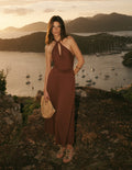 Sydney Twist Neck Jersey Dress-Bitter Chocolate