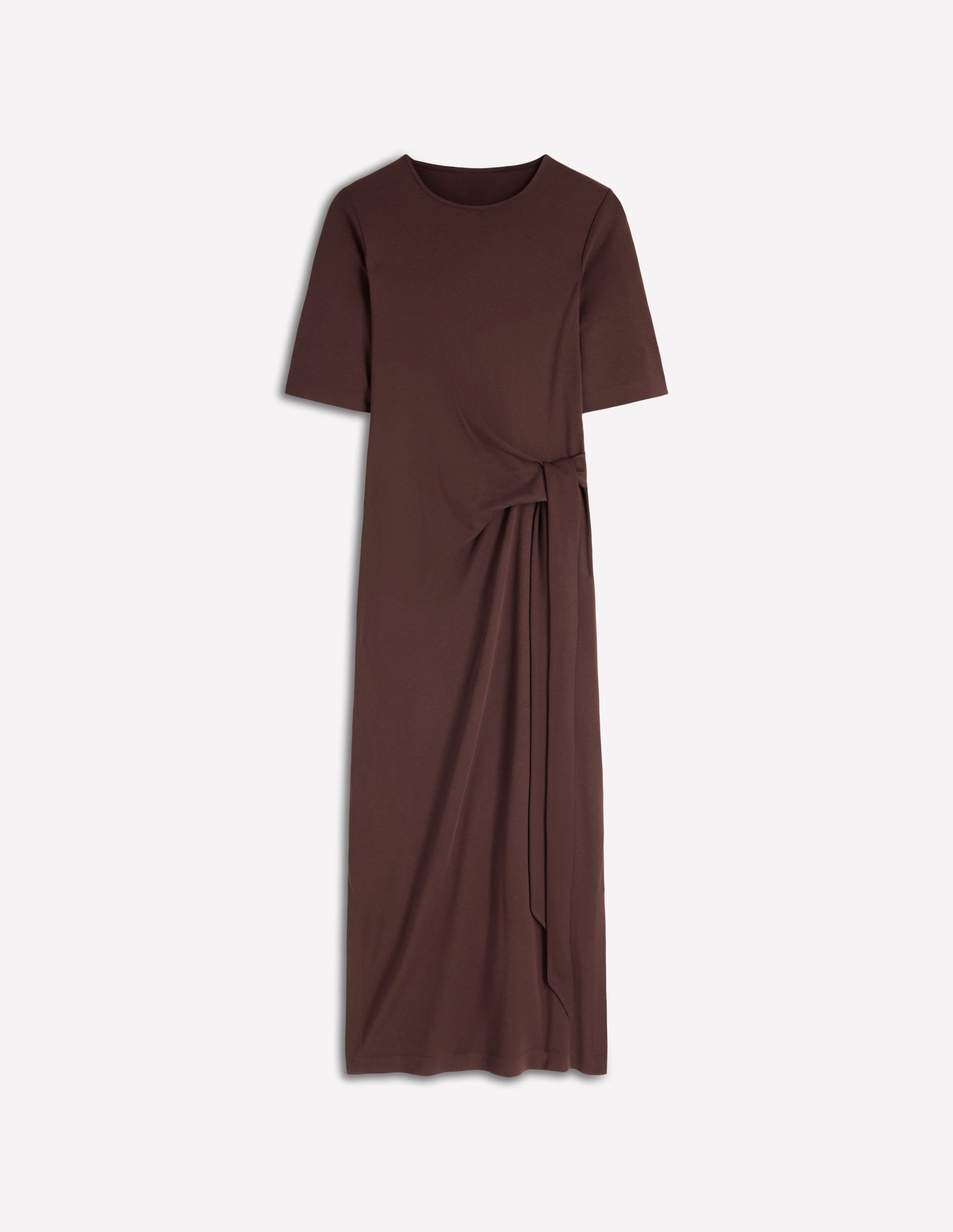 Zinnia Tie Jersey Midi Dress-Espresso