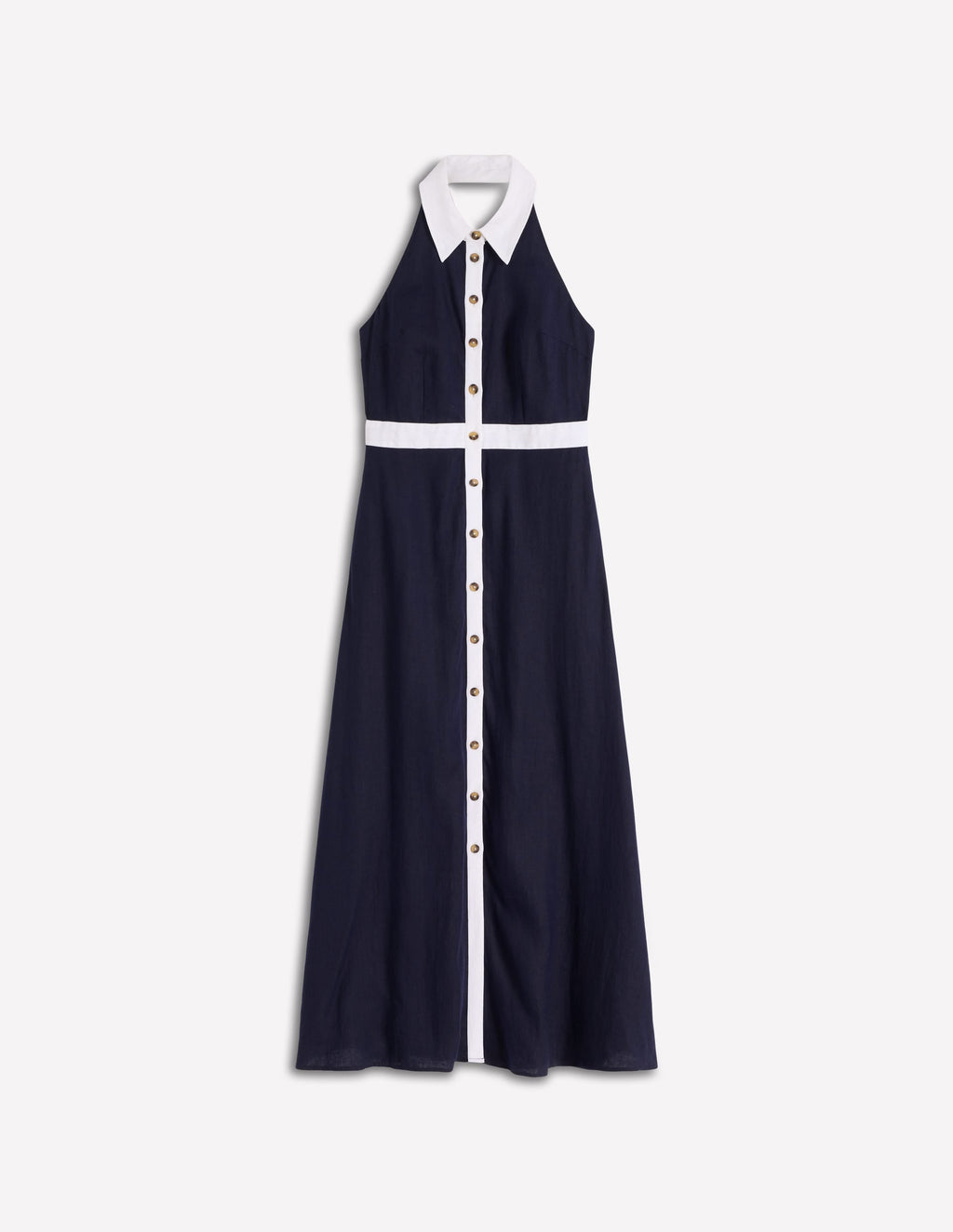 Eva Linen Blend Maxi Dress-Navy Ivory