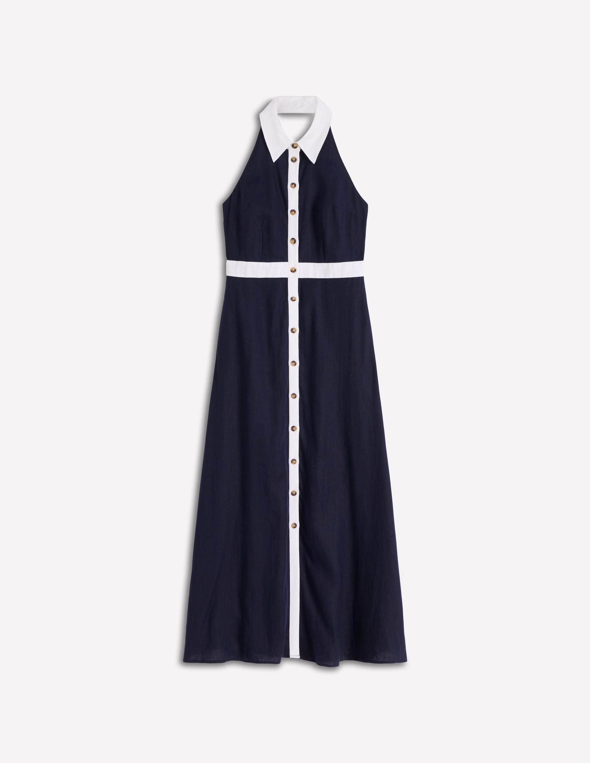 Eva Linen Blend Maxi Dress-Navy Ivory