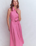 Belinda Linen Shirt Dress-Pink Parfait
