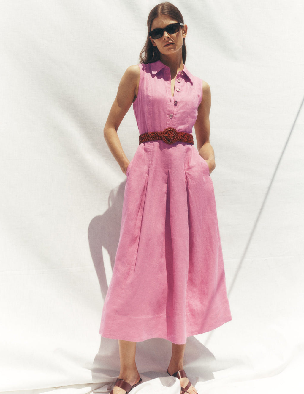 Belinda Linen Shirt Dress-Pink Parfait