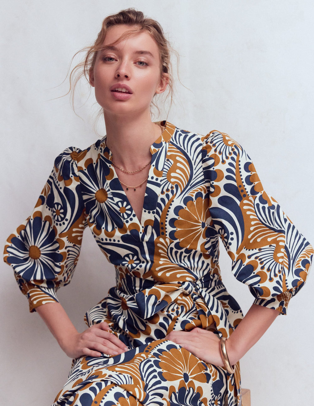 Octavia Cotton Dress-Navy Euphoric Gardens