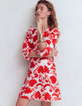 Marla Linen Blend Short Dress-Red Elegant Blossom
