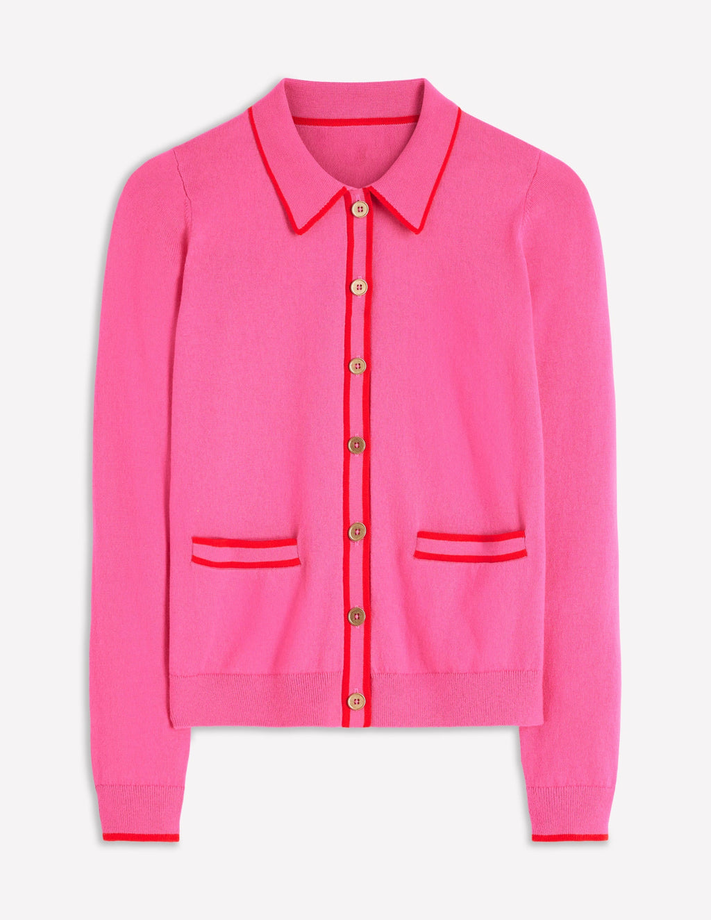 Liz Knitted Collared Cardigan-Pink Punch