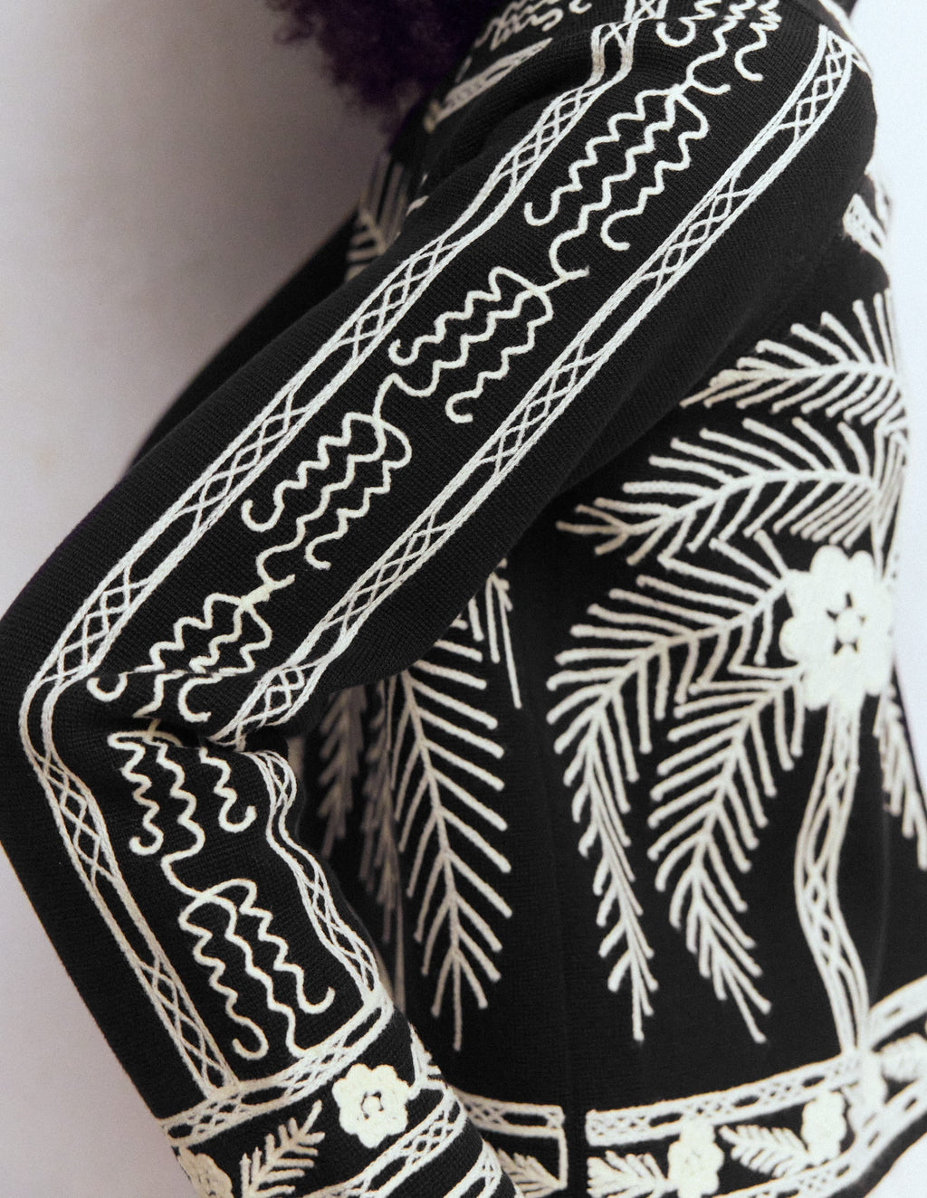 Elena Stand Neck Jacket-Black Embroidery