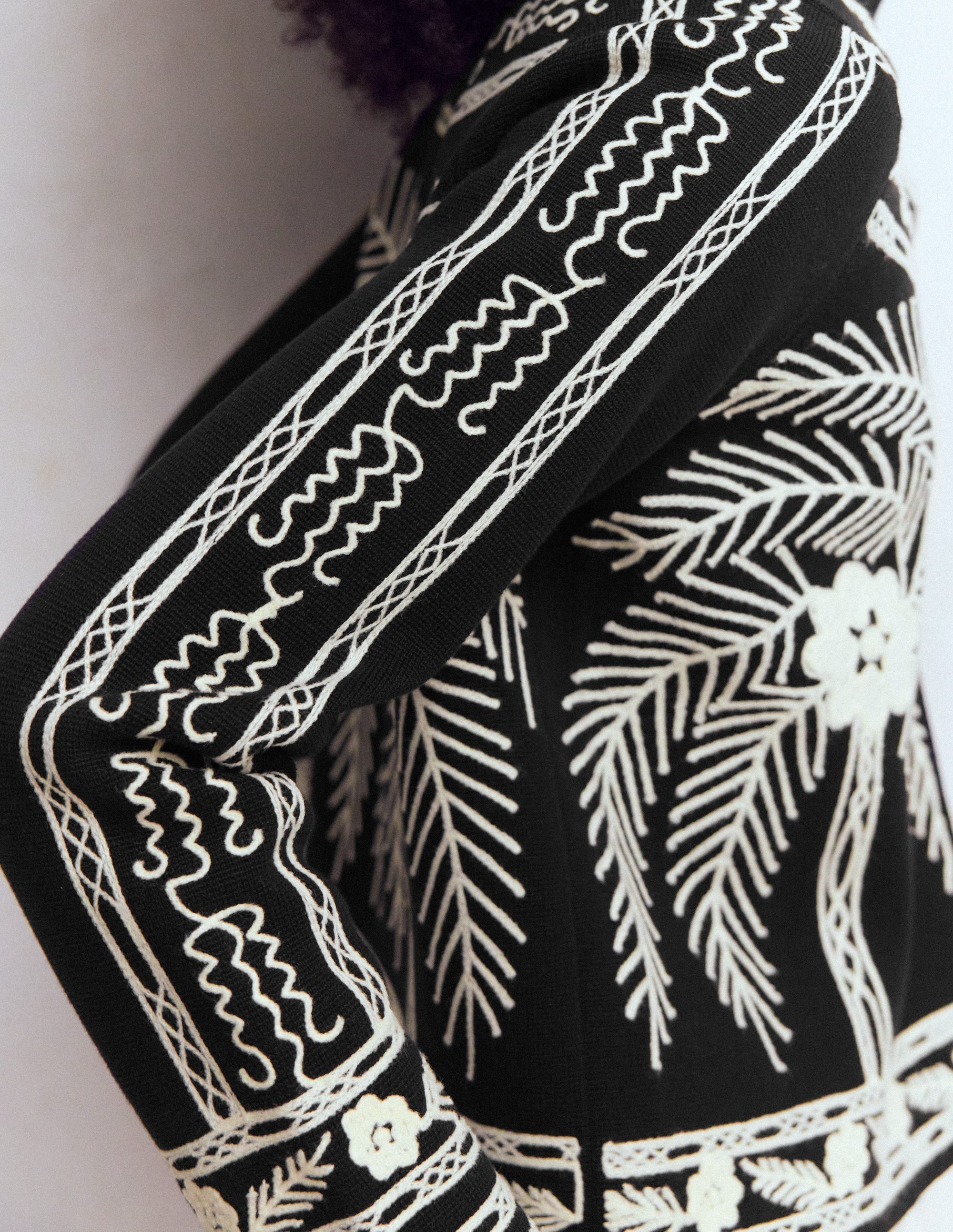 Elena Stand Neck Jacket-Black Embroidery