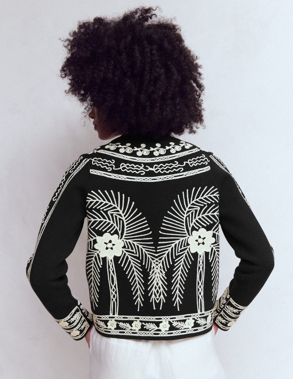 Elena Stand Neck Jacket-Black Embroidery