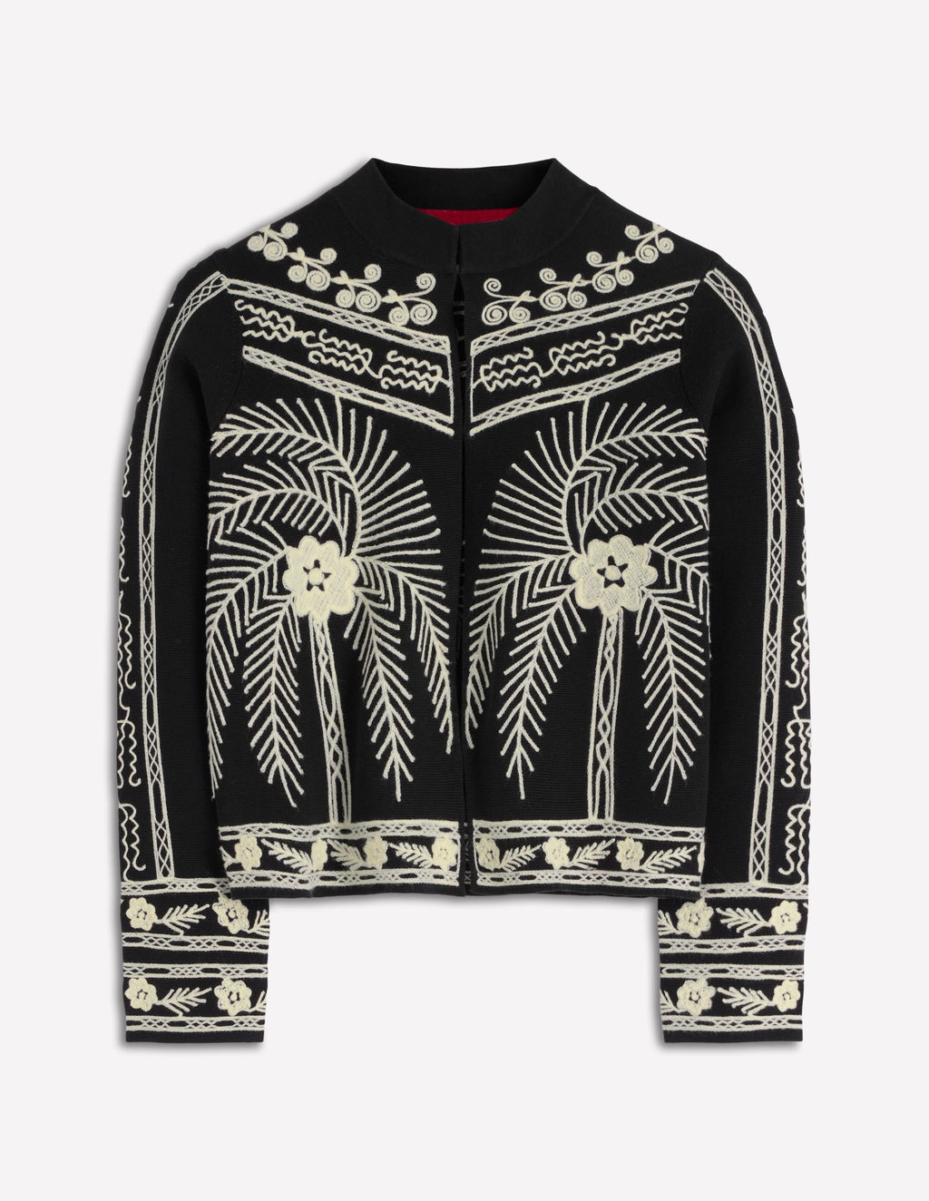 Elena Stand Neck Jacket-Black Embroidery